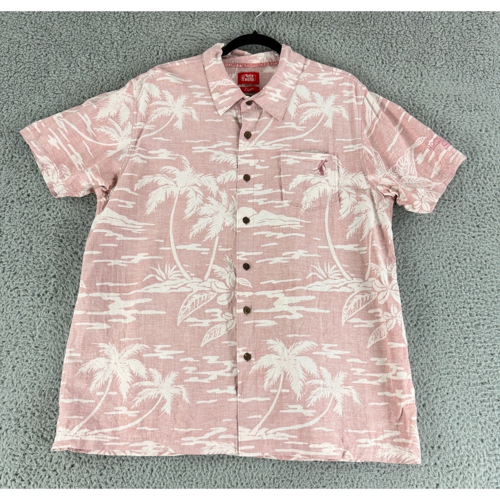 Toes on the Nose Button Down Shirt Mens Large Pink Palm Tree Linen Blend Aloha